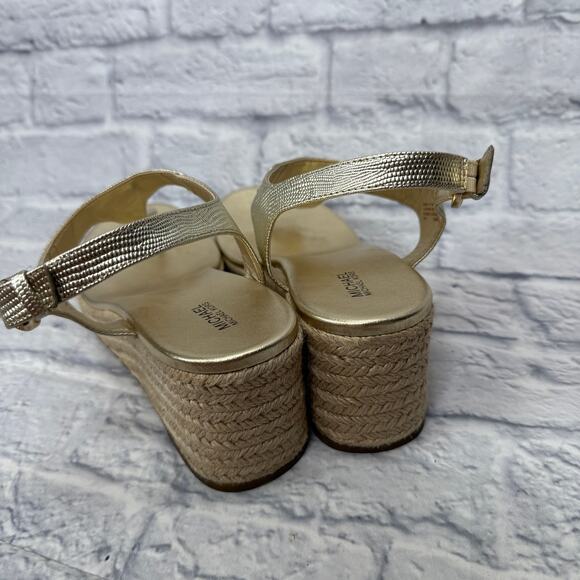 MICHAEL Kors Laney Metallic Lizard-Embossed Leather Espadrille Wedge Sandal 10 - Picture 4 of 7